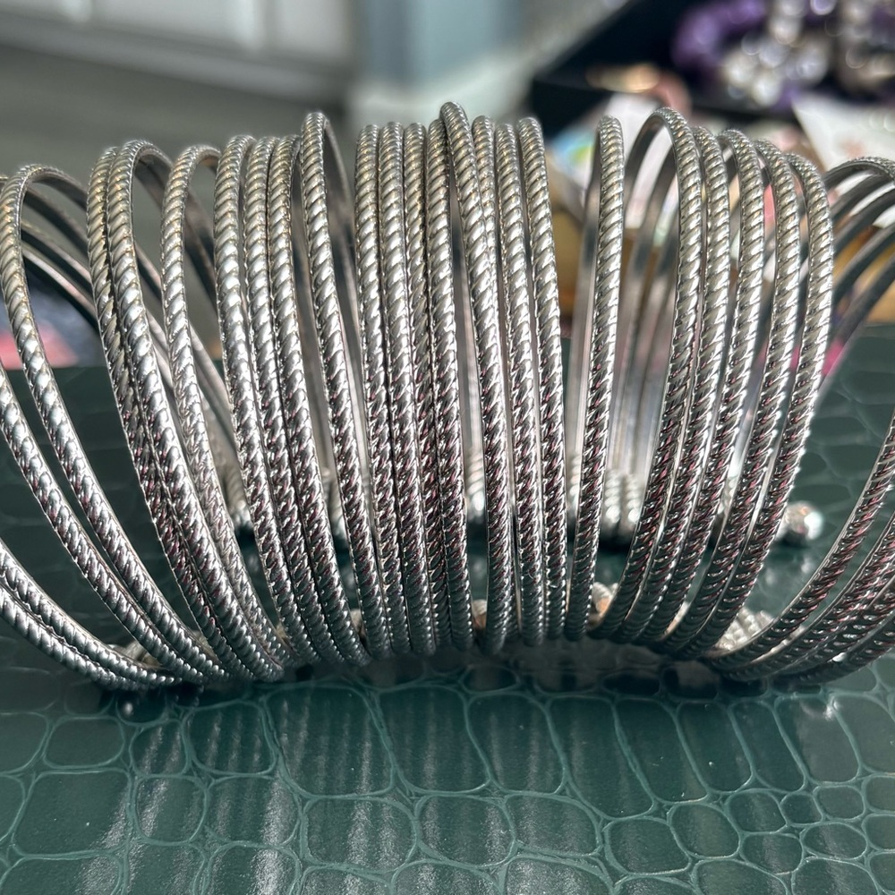 Silver-Tone Twisted Cable Cuff Bracelet Stack - Picture 3 of 4